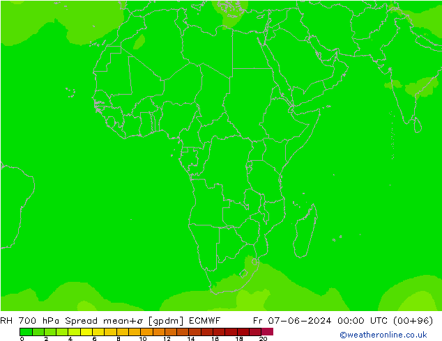 Humidité rel. 700 hPa Spread ECMWF ven 07.06.2024 00 UTC