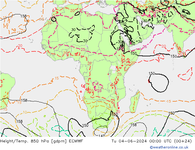 Height/Temp. 850 hPa ECMWF wto. 04.06.2024 00 UTC