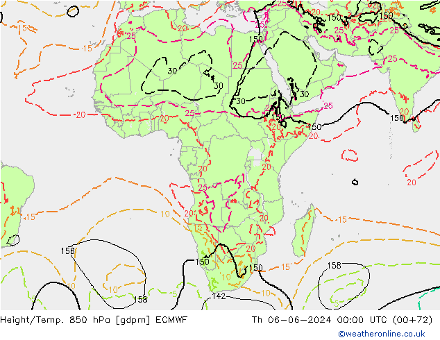 Geop./Temp. 850 hPa ECMWF jue 06.06.2024 00 UTC