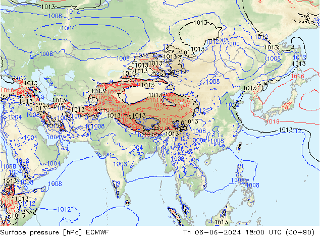 Atmosférický tlak ECMWF Čt 06.06.2024 18 UTC