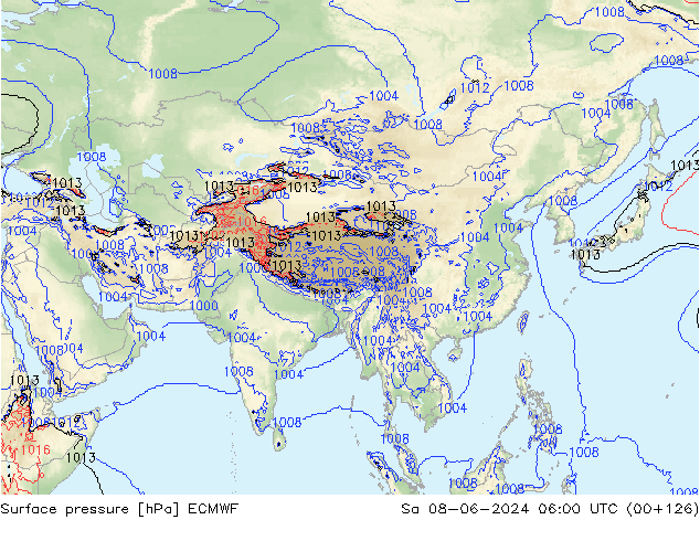 Bodendruck ECMWF Sa 08.06.2024 06 UTC