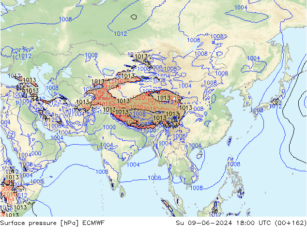 Surface pressure ECMWF Su 09.06.2024 18 UTC