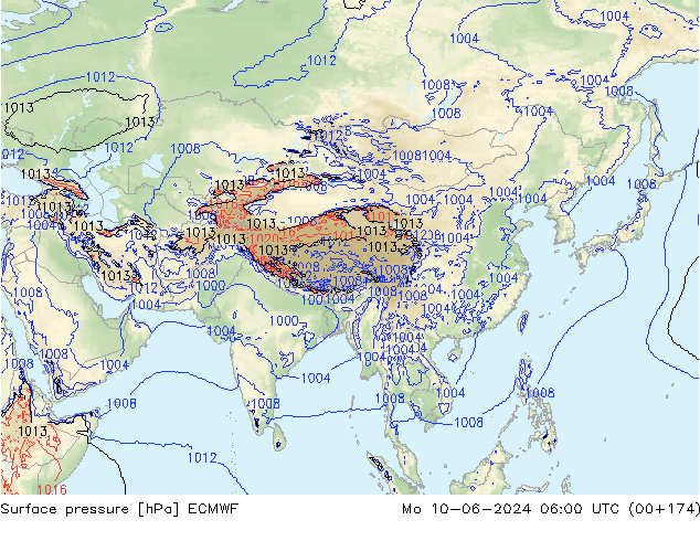 Pressione al suolo ECMWF lun 10.06.2024 06 UTC