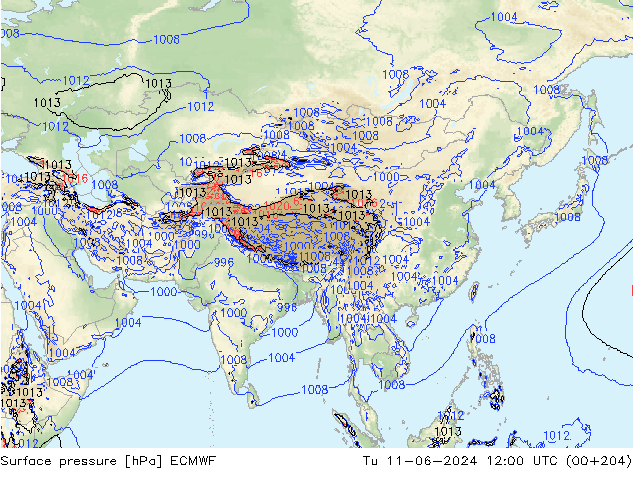 Bodendruck ECMWF Di 11.06.2024 12 UTC