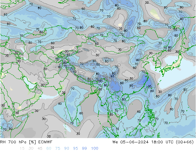 RH 700 hPa ECMWF Qua 05.06.2024 18 UTC