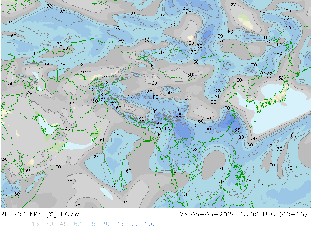 RH 700 hPa ECMWF Qua 05.06.2024 18 UTC