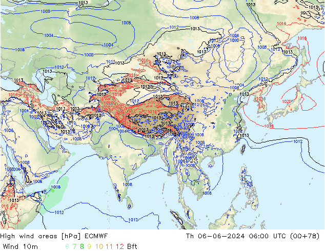 High wind areas ECMWF jeu 06.06.2024 06 UTC