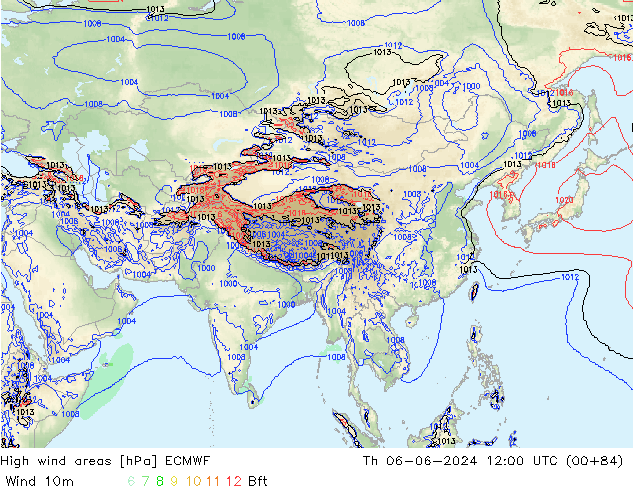 High wind areas ECMWF Qui 06.06.2024 12 UTC