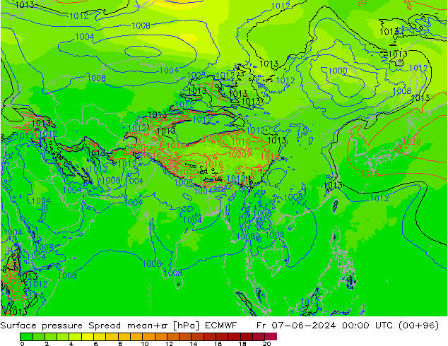 приземное давление Spread ECMWF пт 07.06.2024 00 UTC