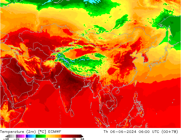 Temperature (2m) ECMWF Th 06.06.2024 06 UTC