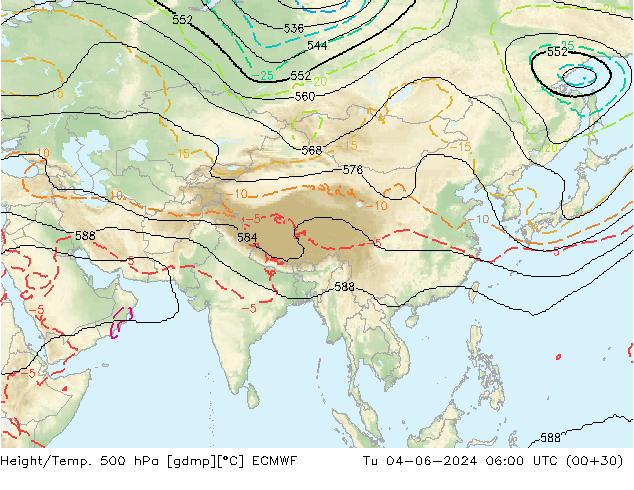 Height/Temp. 500 hPa ECMWF Tu 04.06.2024 06 UTC