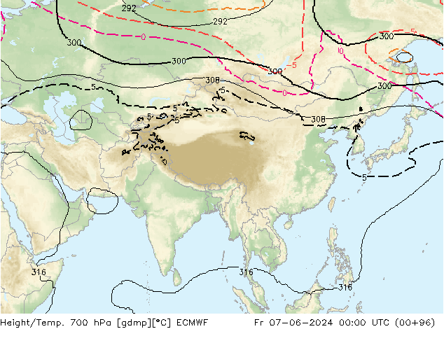 Géop./Temp. 700 hPa ECMWF ven 07.06.2024 00 UTC