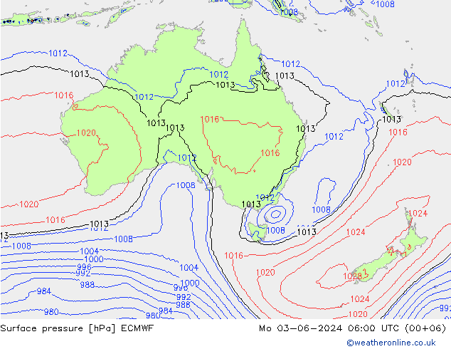 Pressione al suolo ECMWF lun 03.06.2024 06 UTC