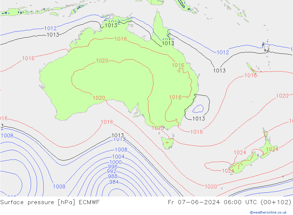 Atmosférický tlak ECMWF Pá 07.06.2024 06 UTC