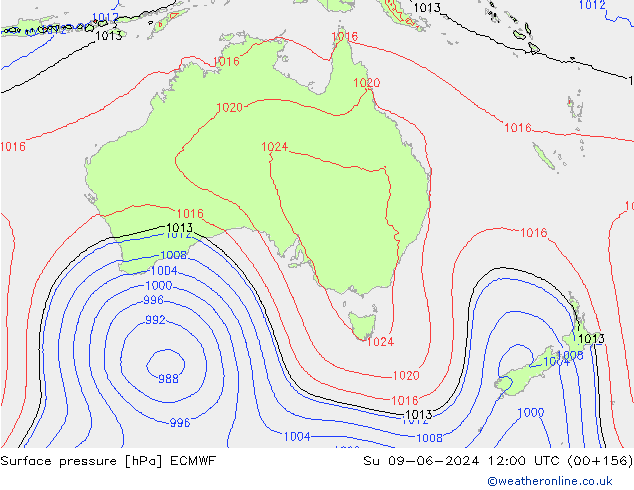 Presión superficial ECMWF dom 09.06.2024 12 UTC