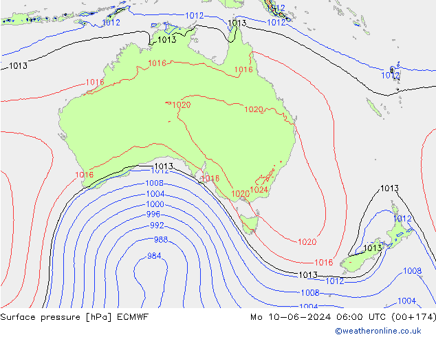 Presión superficial ECMWF lun 10.06.2024 06 UTC