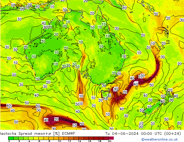 Eşrüzgar Hızları Spread ECMWF Sa 04.06.2024 00 UTC