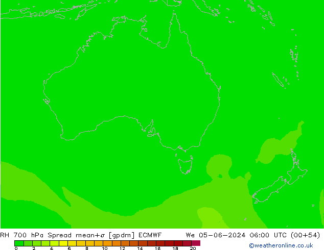 700 hPa Nispi Nem Spread ECMWF Çar 05.06.2024 06 UTC