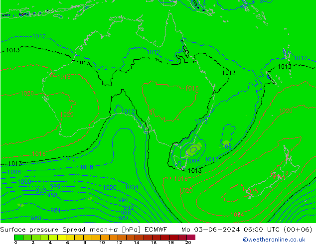 Surface pressure Spread ECMWF Mo 03.06.2024 06 UTC