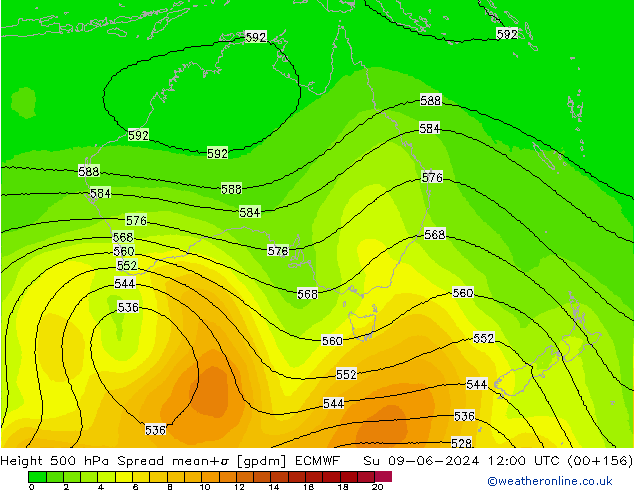 Height 500 hPa Spread ECMWF dom 09.06.2024 12 UTC