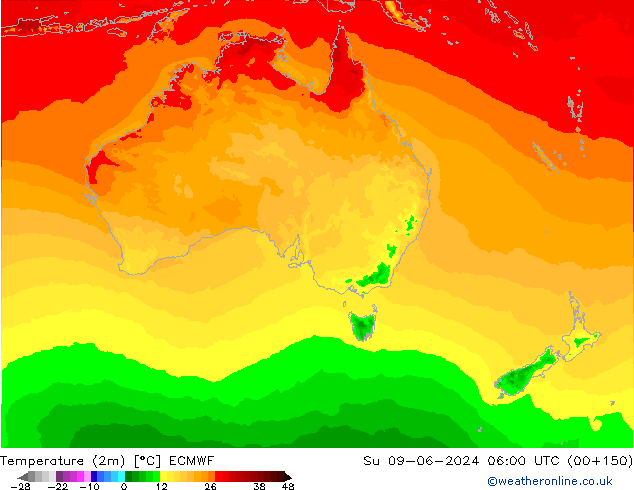 Temperatura (2m) ECMWF dom 09.06.2024 06 UTC