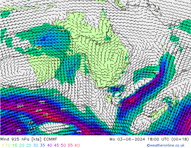 Vento 925 hPa ECMWF lun 03.06.2024 18 UTC