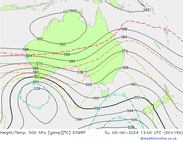 Hoogte/Temp. 500 hPa ECMWF zo 09.06.2024 12 UTC