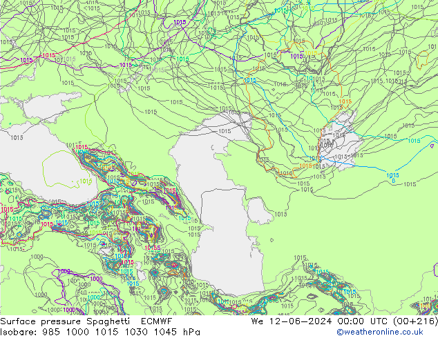 Atmosférický tlak Spaghetti ECMWF St 12.06.2024 00 UTC