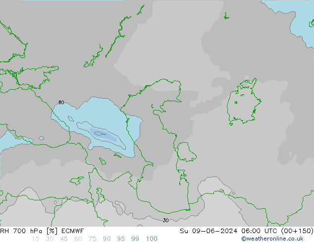 Humidité rel. 700 hPa ECMWF dim 09.06.2024 06 UTC