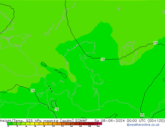 Height/Temp. 925 hPa ECMWF So 08.06.2024 00 UTC