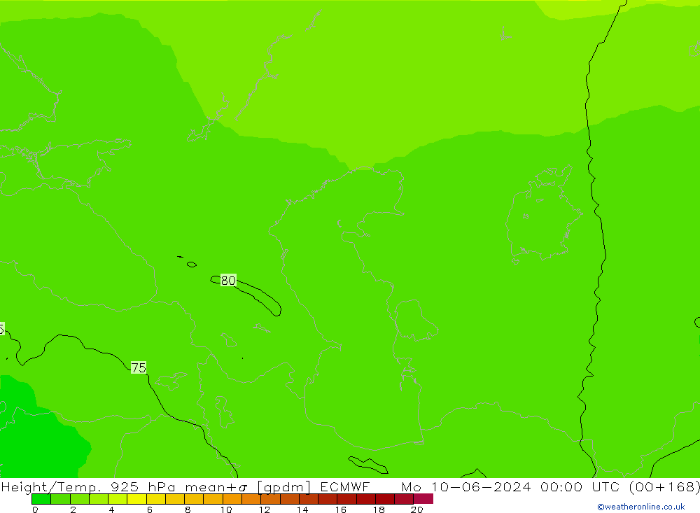 Height/Temp. 925 hPa ECMWF Mo 10.06.2024 00 UTC