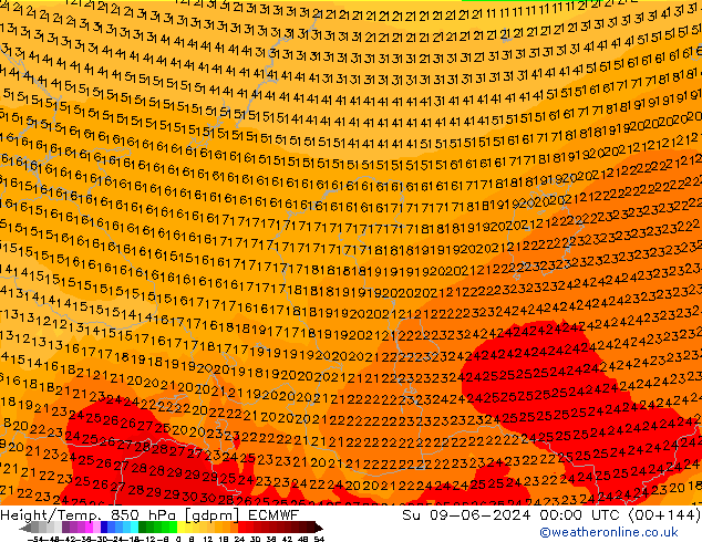 Hoogte/Temp. 850 hPa ECMWF zo 09.06.2024 00 UTC