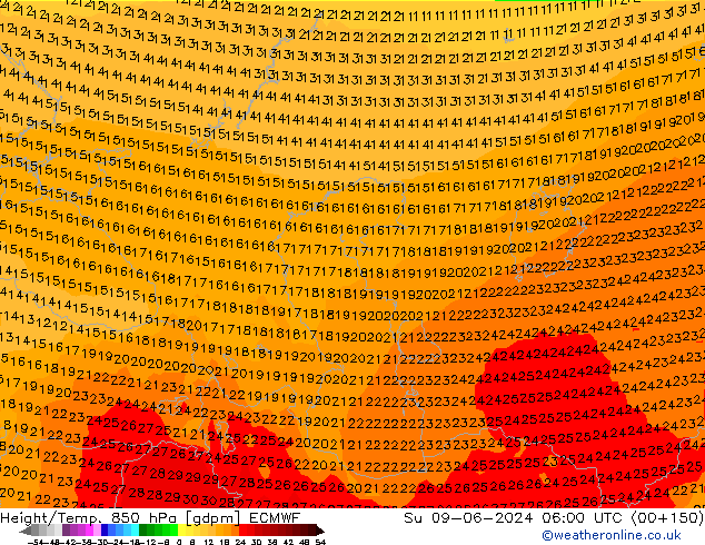 Géop./Temp. 850 hPa ECMWF dim 09.06.2024 06 UTC