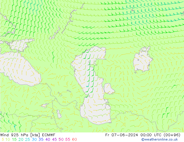 ветер 925 гПа ECMWF пт 07.06.2024 00 UTC