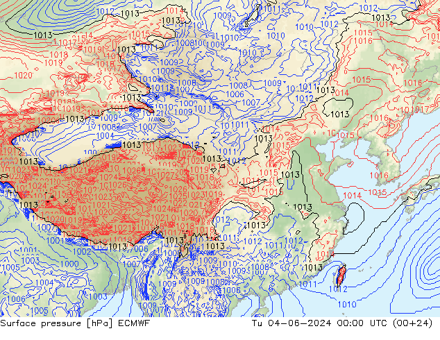 地面气压 ECMWF 星期二 04.06.2024 00 UTC