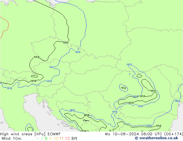 Izotacha ECMWF pon. 10.06.2024 06 UTC