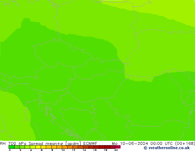 RH 700 hPa Spread ECMWF pon. 10.06.2024 00 UTC