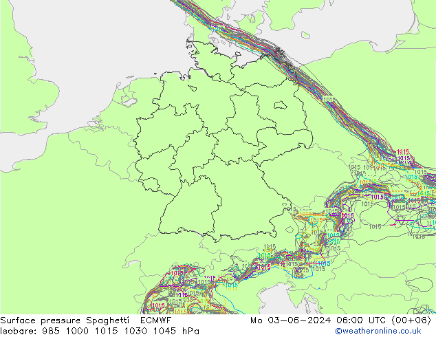 地面气压 Spaghetti ECMWF 星期一 03.06.2024 06 UTC