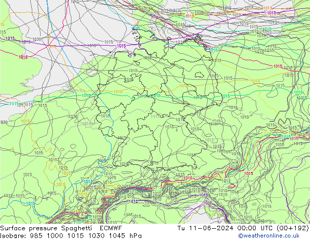Bodendruck Spaghetti ECMWF Di 11.06.2024 00 UTC