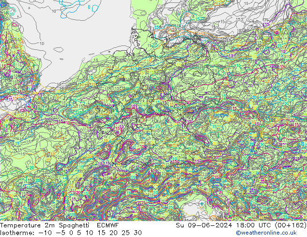 Temperature 2m Spaghetti ECMWF Ne 09.06.2024 18 UTC