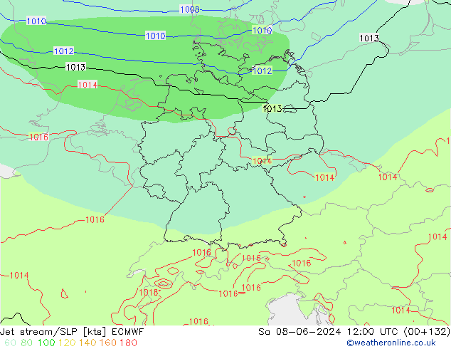 Prąd strumieniowy ECMWF so. 08.06.2024 12 UTC