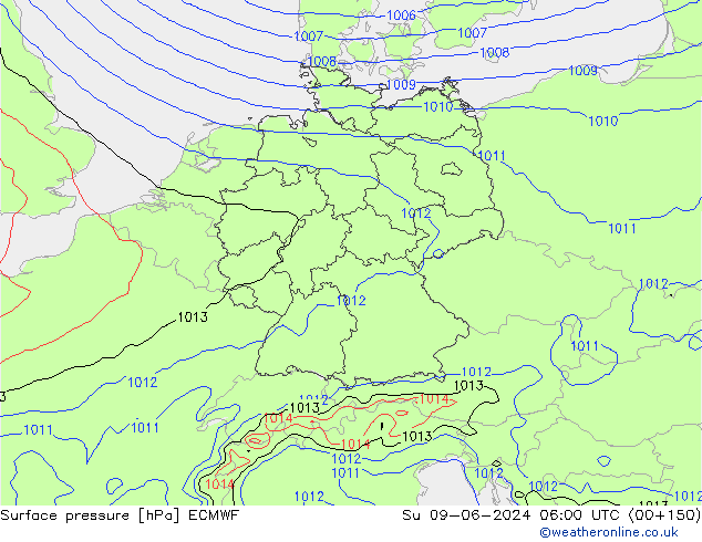 Surface pressure ECMWF Su 09.06.2024 06 UTC