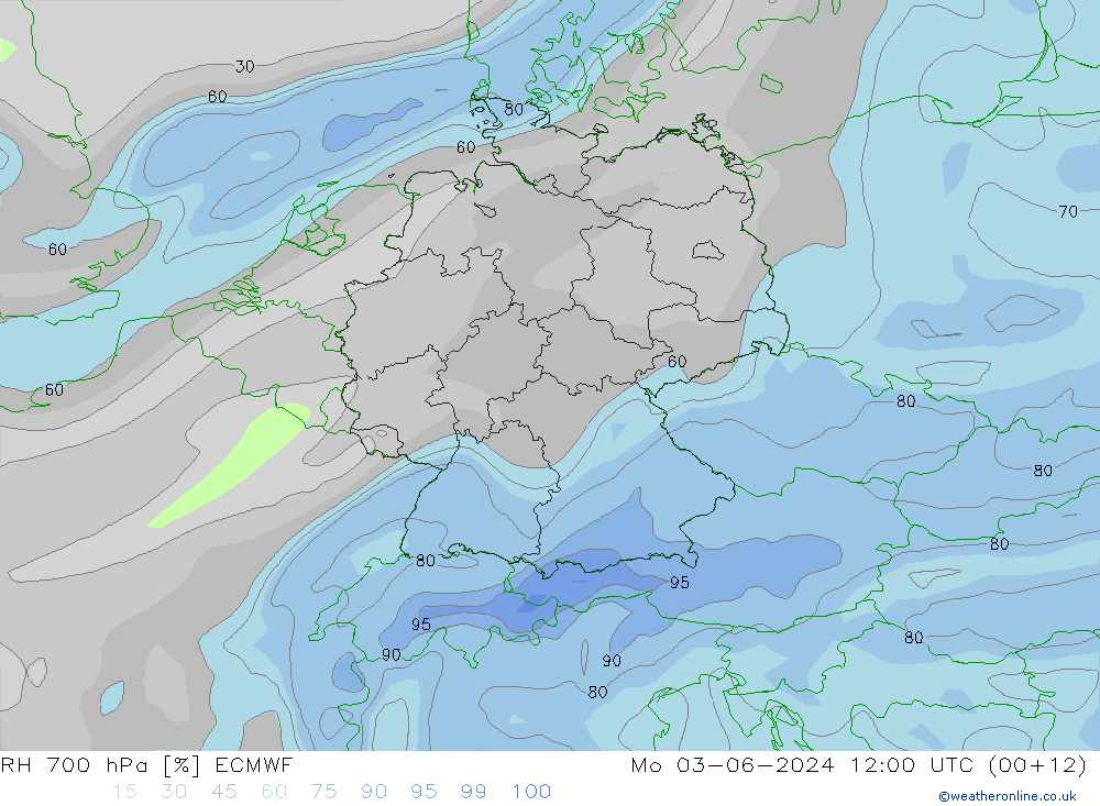 RH 700 hPa ECMWF  03.06.2024 12 UTC