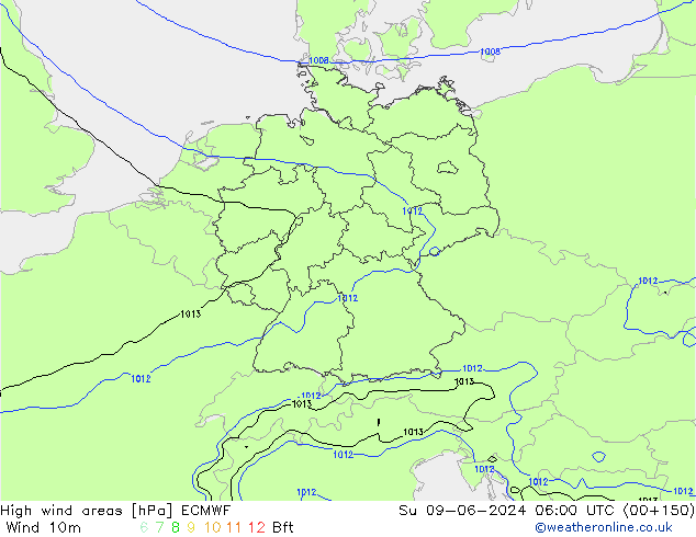 High wind areas ECMWF Вс 09.06.2024 06 UTC