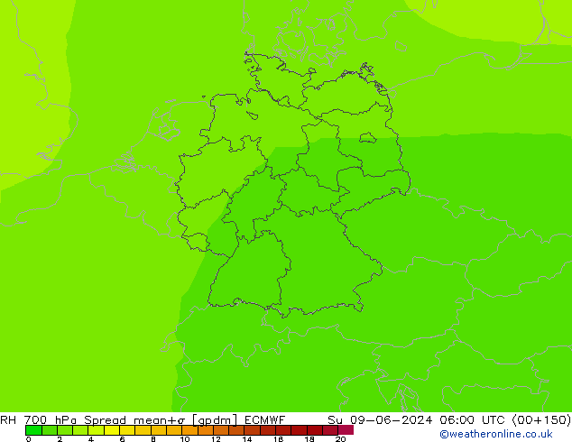 RH 700 hPa Spread ECMWF Su 09.06.2024 06 UTC