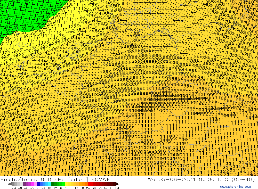 Geop./Temp. 850 hPa ECMWF mié 05.06.2024 00 UTC