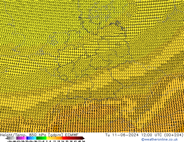 Height/Temp. 850 hPa ECMWF Di 11.06.2024 12 UTC