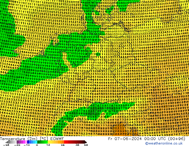 Temperature (2m) ECMWF Fr 07.06.2024 00 UTC