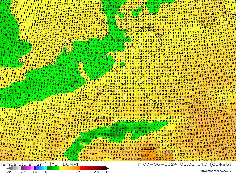 Temperature (2m) ECMWF Fr 07.06.2024 00 UTC