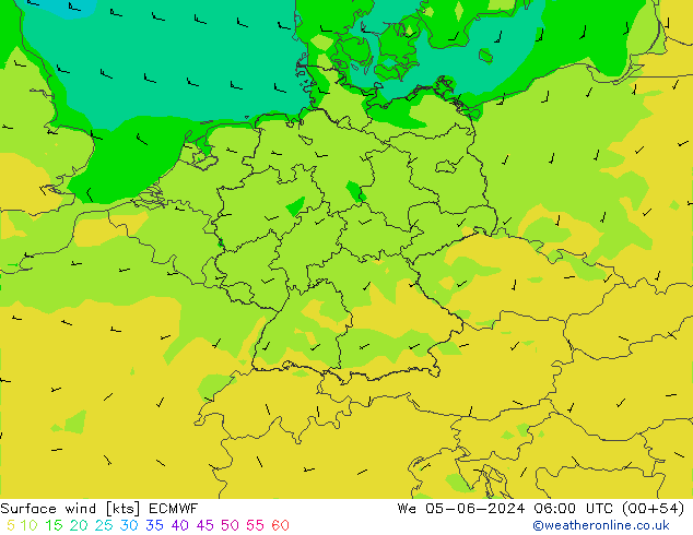 Surface wind ECMWF We 05.06.2024 06 UTC